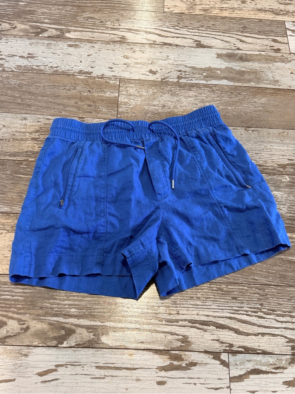 Athleta Royal Blue Drawstring Linen Shorts Size Small